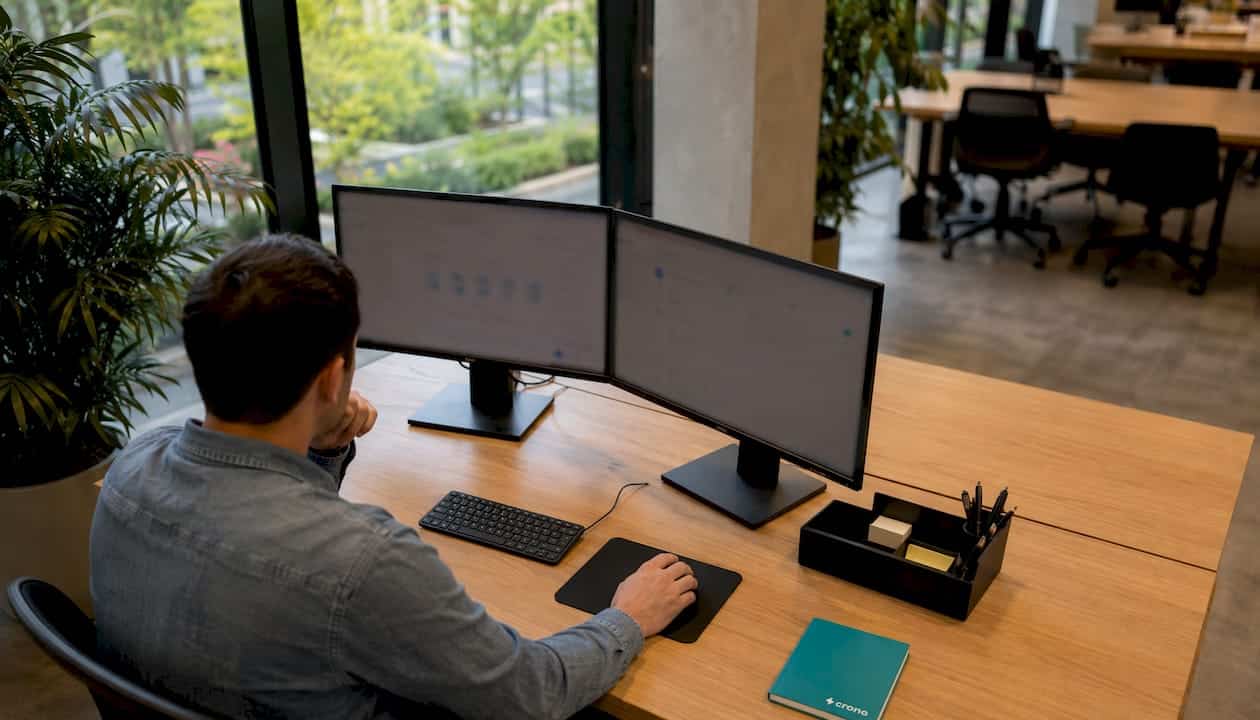 Close-up of AI sales workflow on monitors